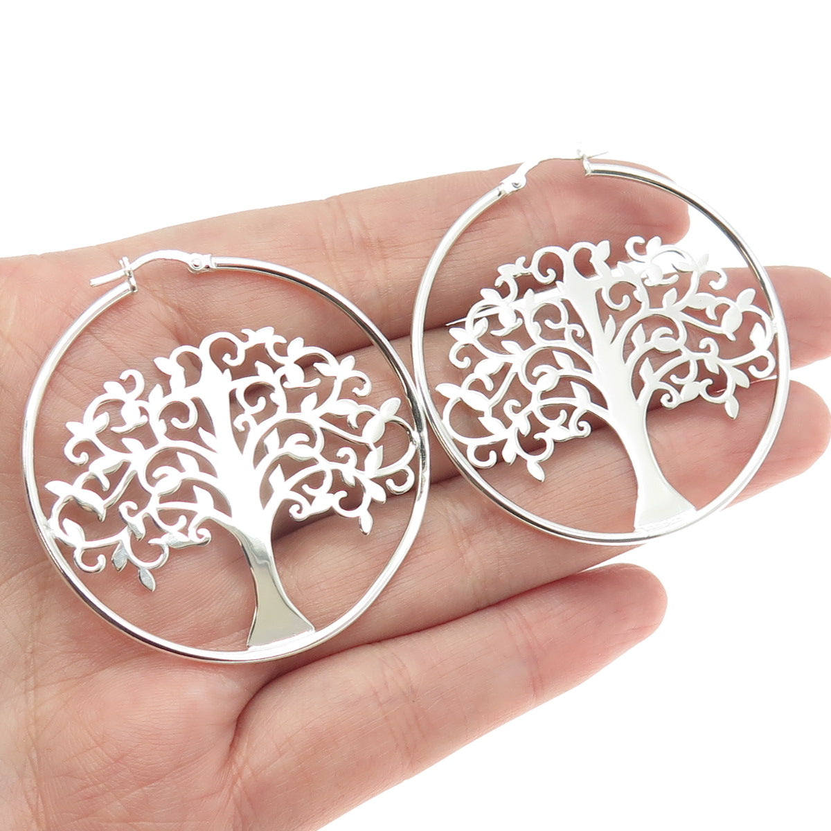 925 Sterling Silver Tree Of Life Hoop Earrings