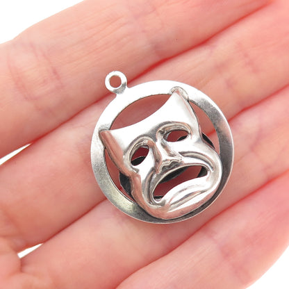 Beau 925 Sterling Antique Art Deco Comedy Tragedy Mask Dual Sided Charm Pendant
