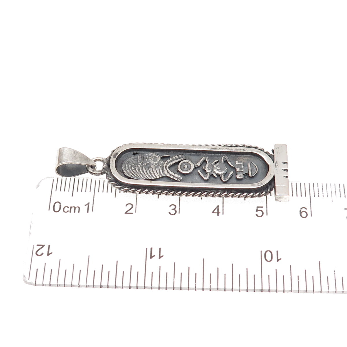 800 Silver Vintage Egyptian Pharaoh Cartouche Oxidized Charm Pendant