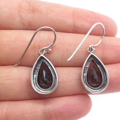925 Sterling Silver Vintage Real Pear-Cut Smoky Quartz Dangle Earrings