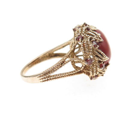 925 Sterling Silver Gold Plated Vintage Real Red Jasper & Garnet Ring Size 10