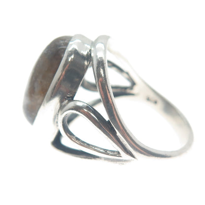 925 Sterling Silver Vintage Real Cabochon Agate Modernist Ring Size 9.25