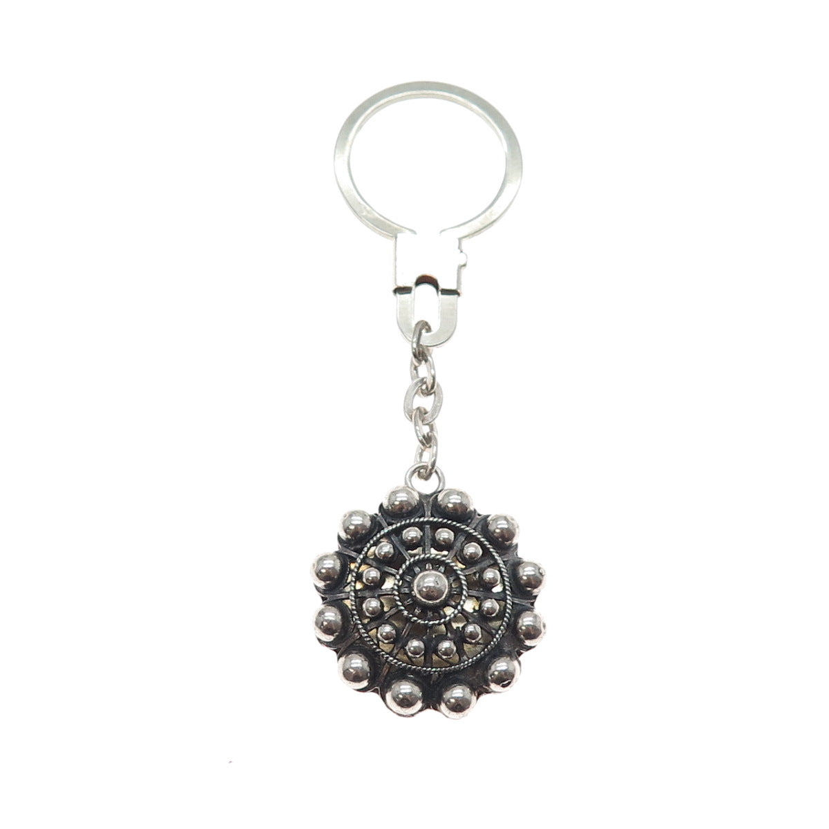 925 Sterling Silver Vintage Plaza Mayor Madrid Oxidized Key Fob Chain Ring