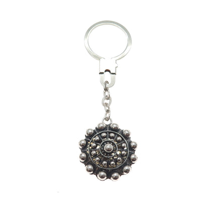925 Sterling Silver Vintage Plaza Mayor Madrid Oxidized Key Fob Chain Ring