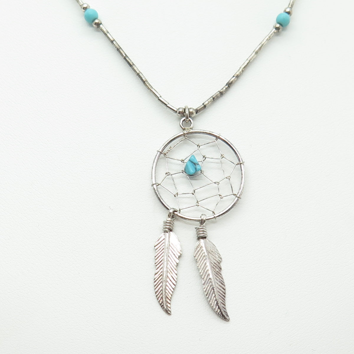 Old Pawn Sterling Silver Southwestern Turquoise Dreamcatcher Tribal Necklace 18"