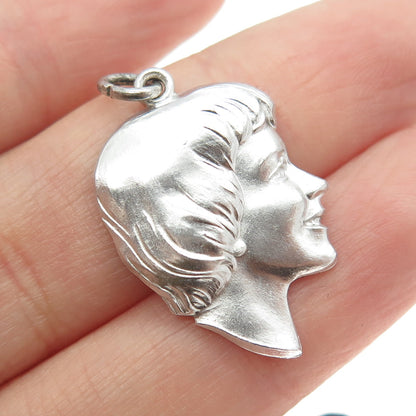 WELLS 925 Sterling Silver Vintage Girl Face Profile Pendant