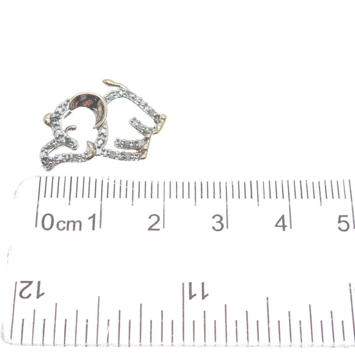 925 Sterling Silver 2-Tone Real Round-Cut Diamond Elephant Minimalist Pendant
