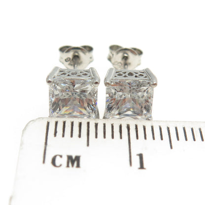 925 Sterling Silver Princess-Cut Shaped C Z Stud Earrings