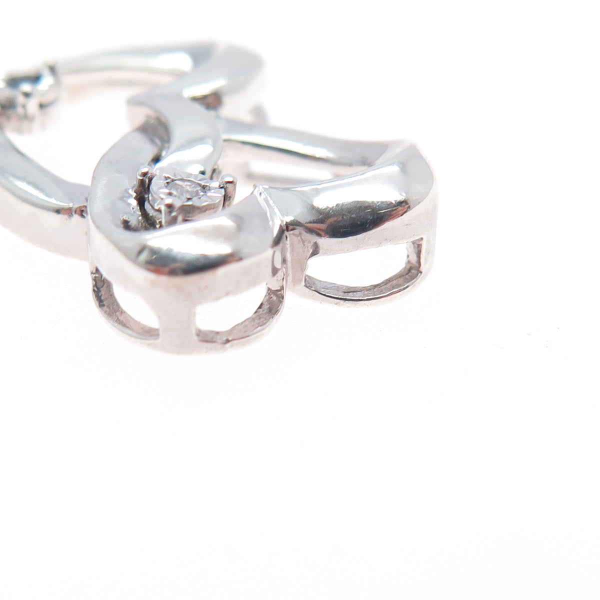 925 Sterling Silver Real Round-Cut Diamond Couple Heart Slide Charm Pendant