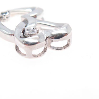 925 Sterling Silver Real Round-Cut Diamond Couple Heart Slide Charm Pendant