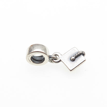 PANDORA 925 Sterling Silver Graduation Hat Oxidized Dangle Slide Charm