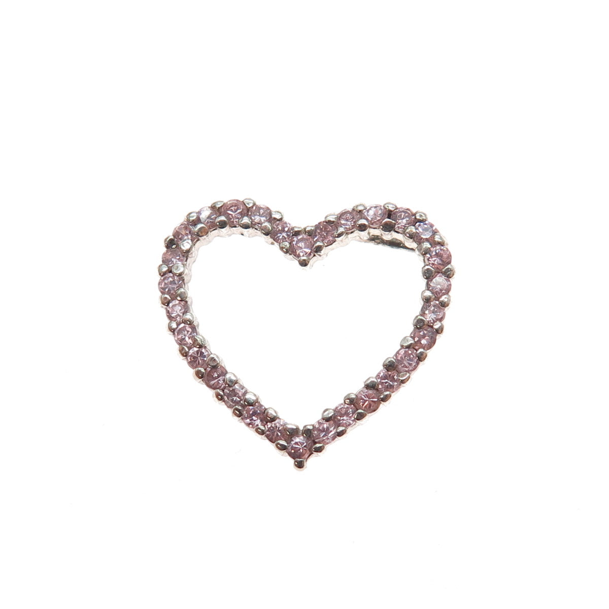 ROSS SIMONS Sterling Silver Round-Cut Pink C Z Heart Mini Slide Charm Pendant