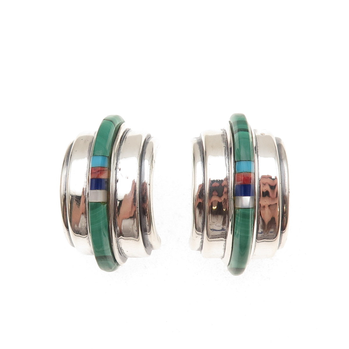 The Cut Above Old Pawn Sterling Silver Vintage 1986 Multi-Gem Tribal Earrings