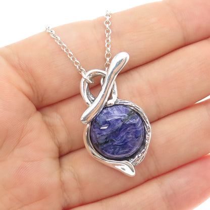 HAGIT GORALI 925 Sterling Silver Vintage Israel Charoite Rolo Chain Necklace 32"