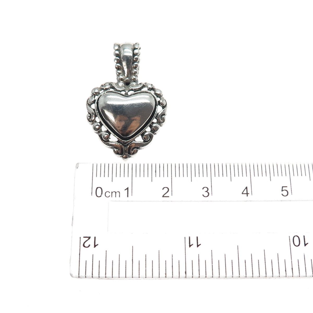 925 Sterling Silver Vintage Mexico Ornate Heart Oxidized Charm Pendant