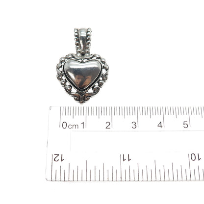 925 Sterling Silver Vintage Mexico Ornate Heart Oxidized Charm Pendant
