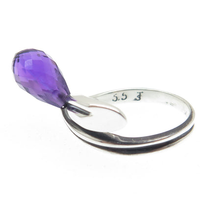 925 Sterling Silver Real Checkered Amethyst Gemstone Modernist Ring Size 6.75