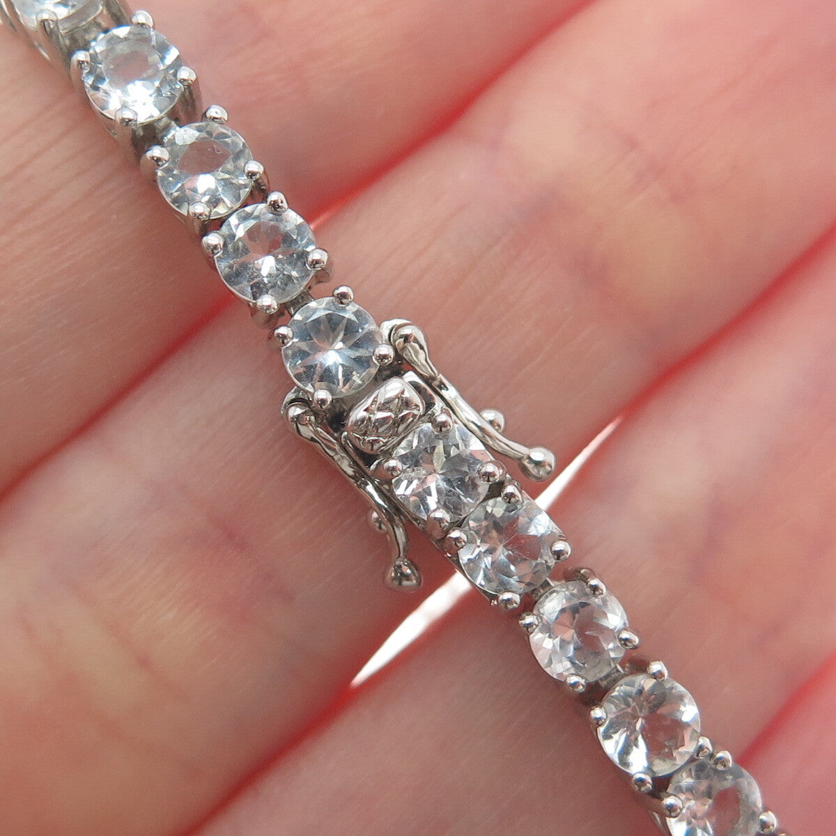 925 Sterling Silver Round-Cut Shaped C Z Tennis Link Bracelet 6.75"