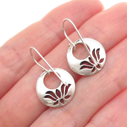 SATYA 925 Sterling Silver Vintage Lotus Flower Crescent Dangle Earrings