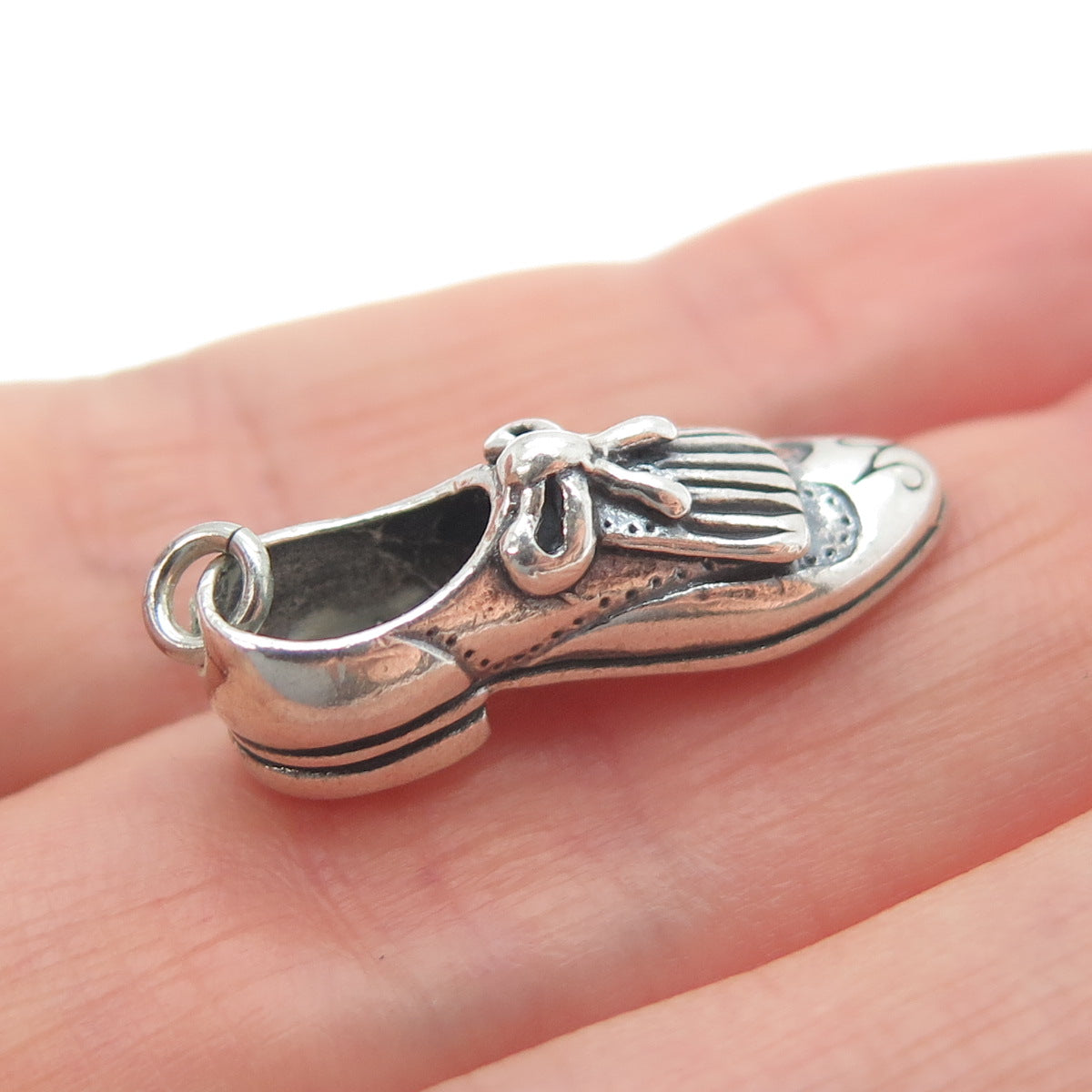 925 Sterling Silver Vintage Wedding Shoe Oxidized Minimalist 3D Charm Pendant