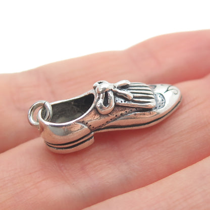 925 Sterling Silver Vintage Wedding Shoe Oxidized Minimalist 3D Charm Pendant