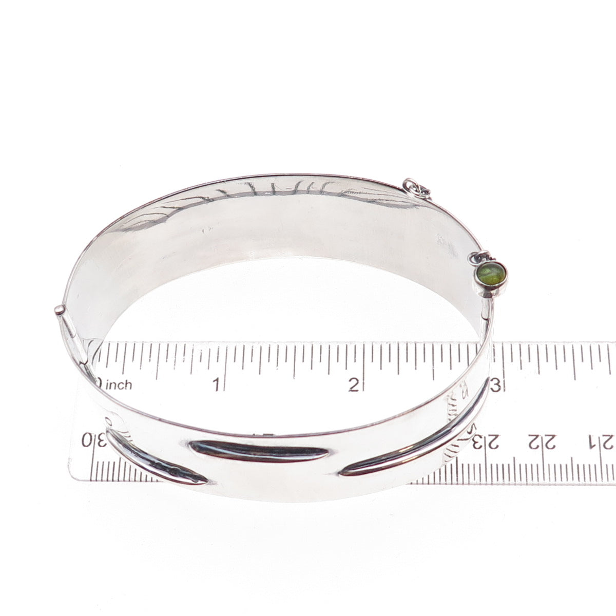 E. Allen Sterling Silver Vintage Real Peridot Modernist Oxidized Bracelet 7.5"
