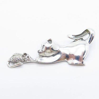 925 Sterling Silver Vintage Cat & Mouse Pin Brooch