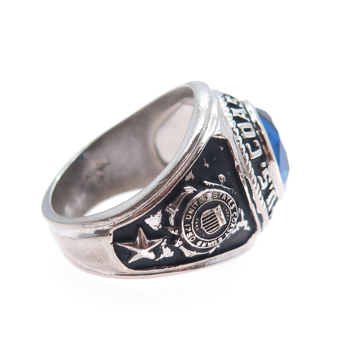 CREST CRAFT Sterling Vintage Lab-Created Sapphire US Coast Guard Ring Size 9.75