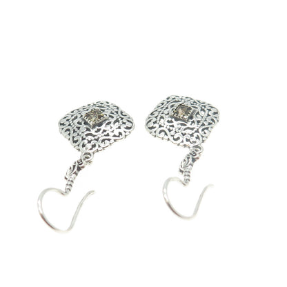 BERIA 925 Sterling Silver Princess-Cut Yellow Rhinestone Ornate Earrings