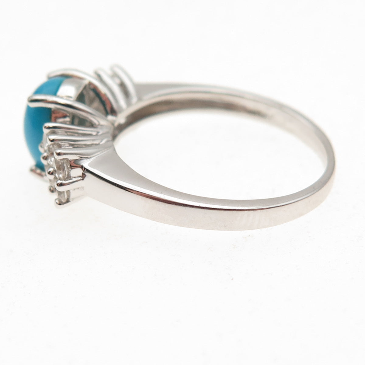 925 Sterling Silver Real Sleeping Beauty Turquoise & White Topaz Ring Size 8