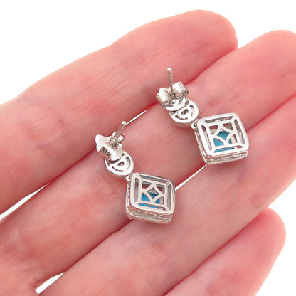 Chuck Clemency 925 Sterling Silver Real Turquoise & White Topaz Dangle Earrings