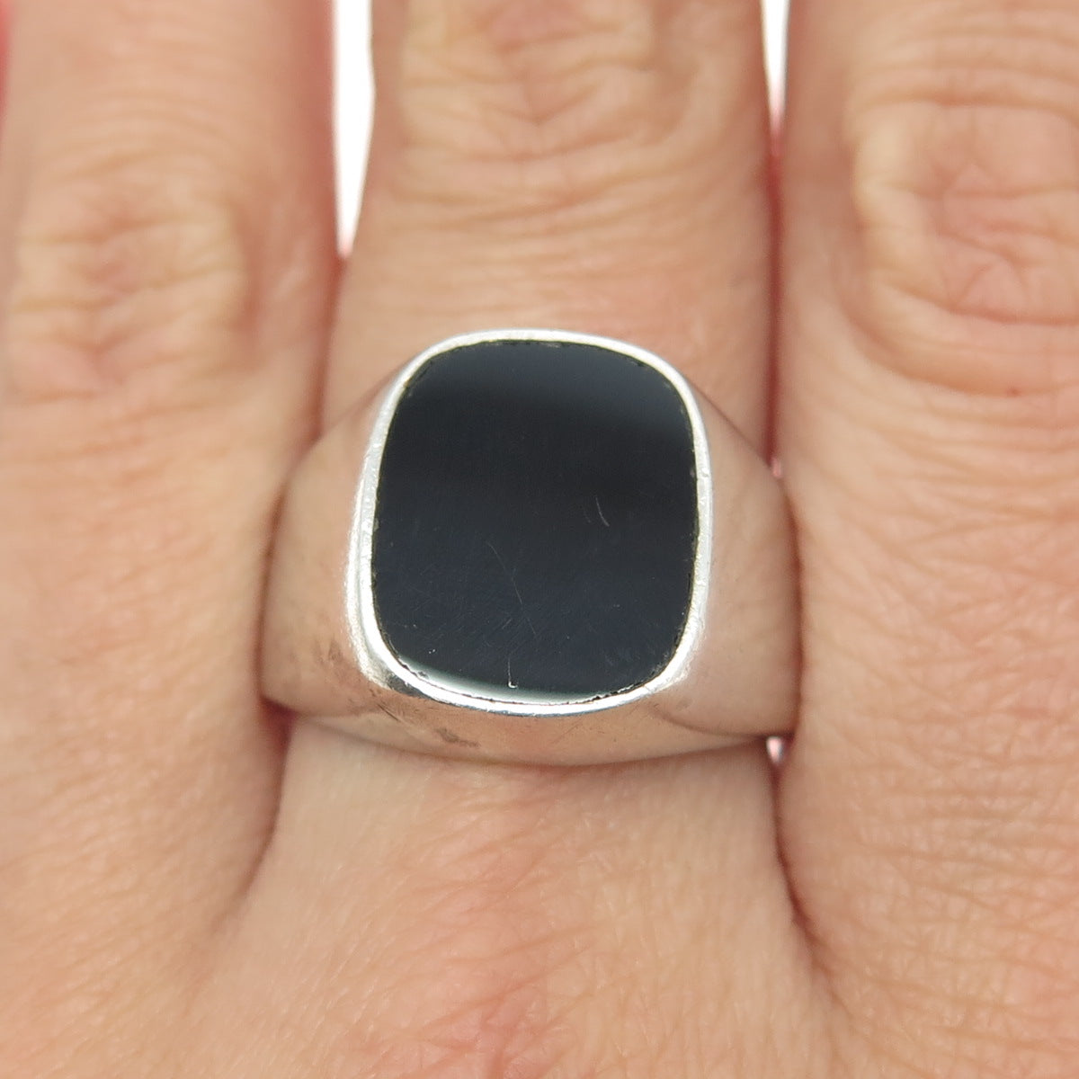 925 Sterling Silver Vintage Mexico Real Black Onyx Signet Ring Size 9.5