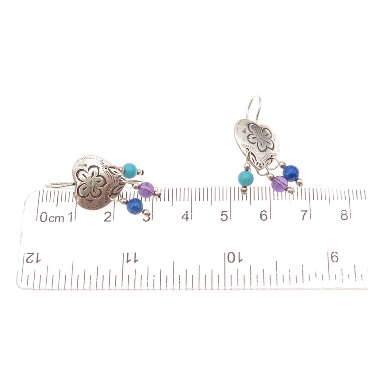 Carolyn Pollack Sterling Silver Vintage Turquoise Lapis Amethyst Heart Earrings
