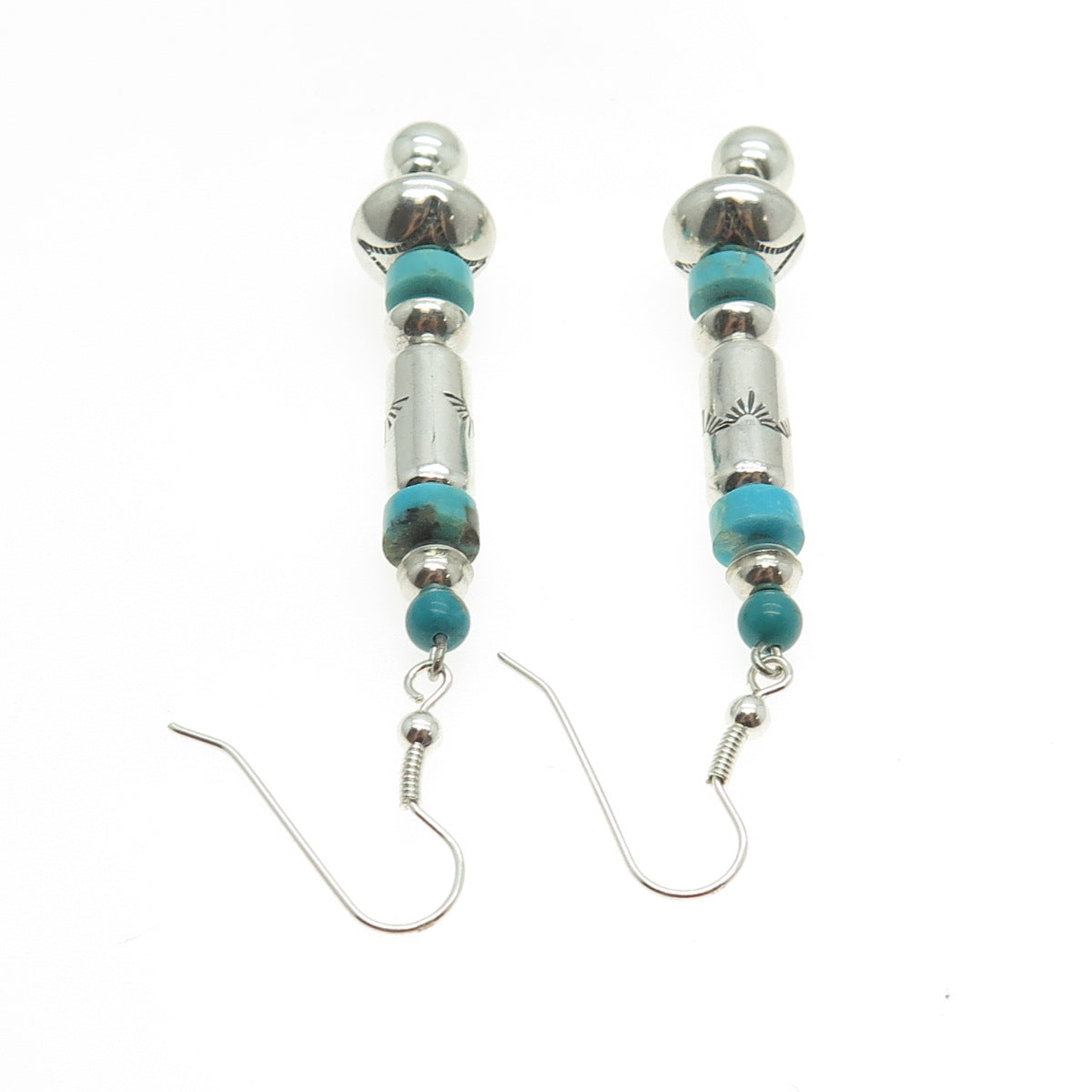 Old Pawn 925 Sterling Silver Southwestern Bisbee Turquoise Navajo Pearl Earrings