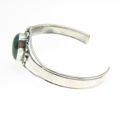 Old Pawn 925 Sterling Silver Southwestern Malachite Adjustable Cuff Bracelet 7"