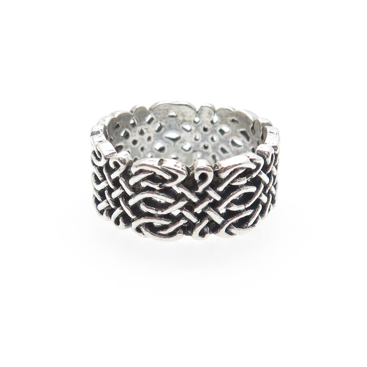 925 Sterling Silver Vintage Celtic Knot Oxidized Band Ring Size 7.5