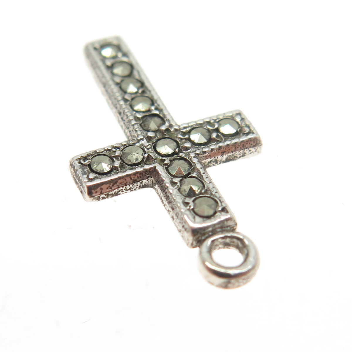 925 Sterling Silver Antique Art Deco Real Marcasite Cross Minimalist Pendant