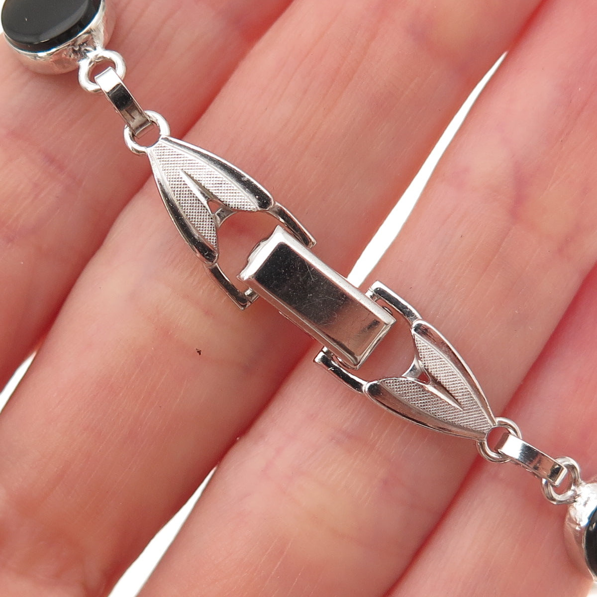 Van Dell 925 Sterling Silver Antique Art Deco Real Black Onyx Bracelet 7.25"