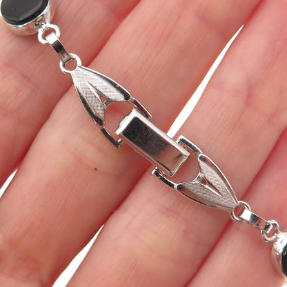 Van Dell 925 Sterling Silver Antique Art Deco Real Black Onyx Bracelet 7.25"