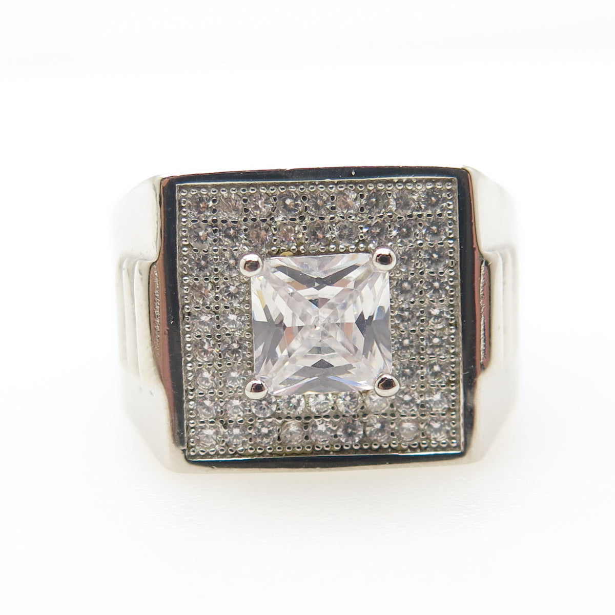 925 Sterling Silver Princess-Cut Shaped C Z Ring Size 9.25