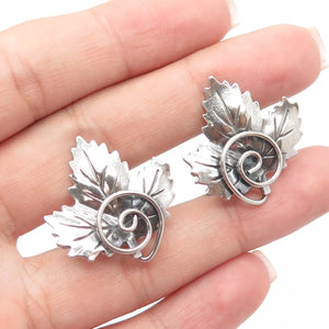 925 Sterling Silver Antique Art Deco Maple Leaf Screw Back Earrings