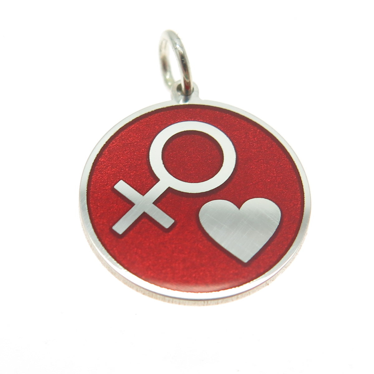 925 Sterling Silver Red Enamel Female Symbol & Heart Minimalist Charm Pendant