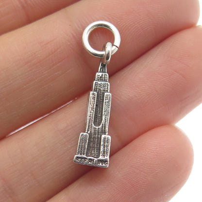 925 Sterling Silver Antique Art Deco Empire State Building Minimalist Pendant