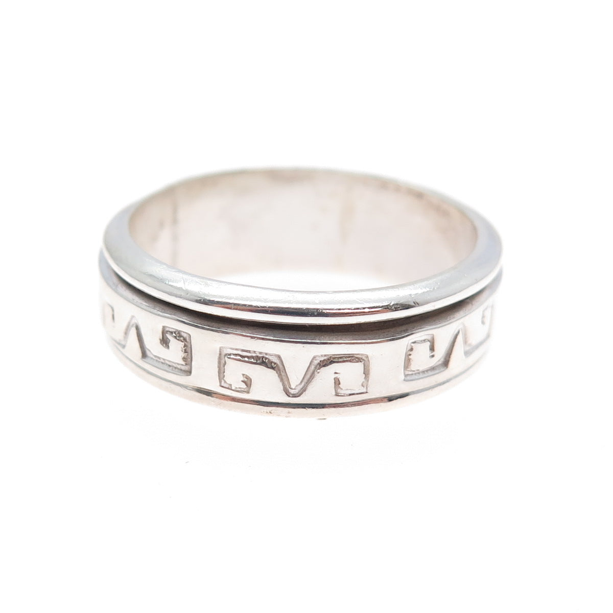 925 Sterling Silver Vintage Tribal Symbol Rotating Band Ring Size 10.5