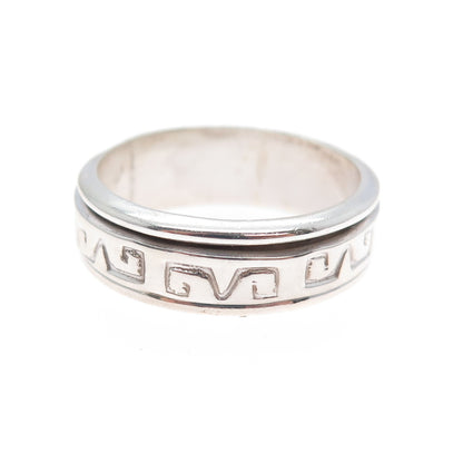 925 Sterling Silver Vintage Tribal Symbol Rotating Band Ring Size 10.5