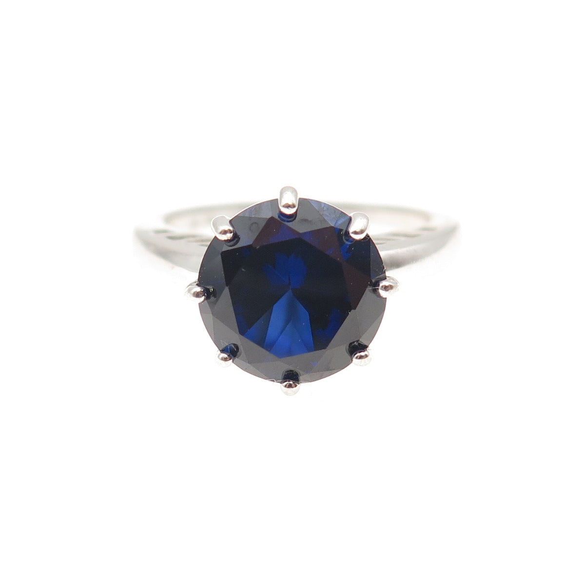 925 Sterling Silver Round-Cut Lab-Created Sapphire Ring Size 6.75