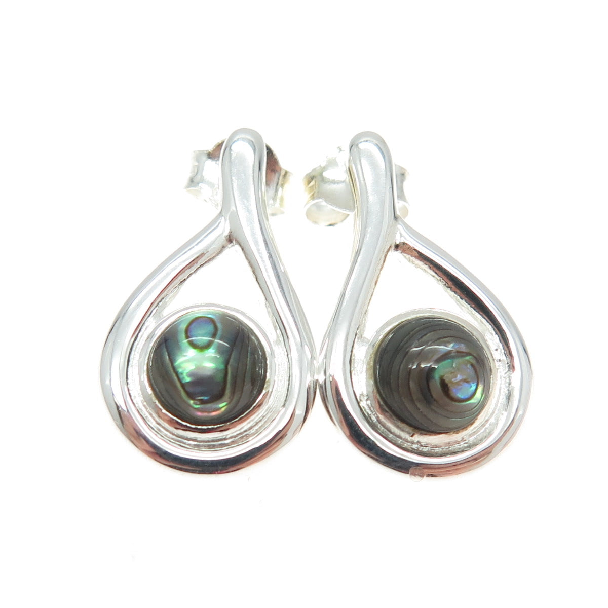 925 Sterling Silver Real Abalone Shell Teardrop Earrings