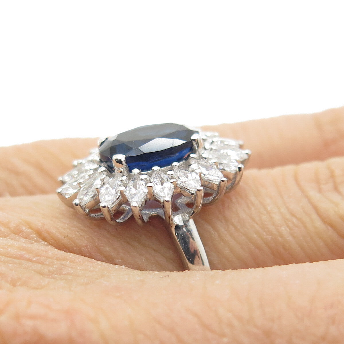 DSMK 925 Sterling Silver Nano Sapphire & C Z Ring Size 6