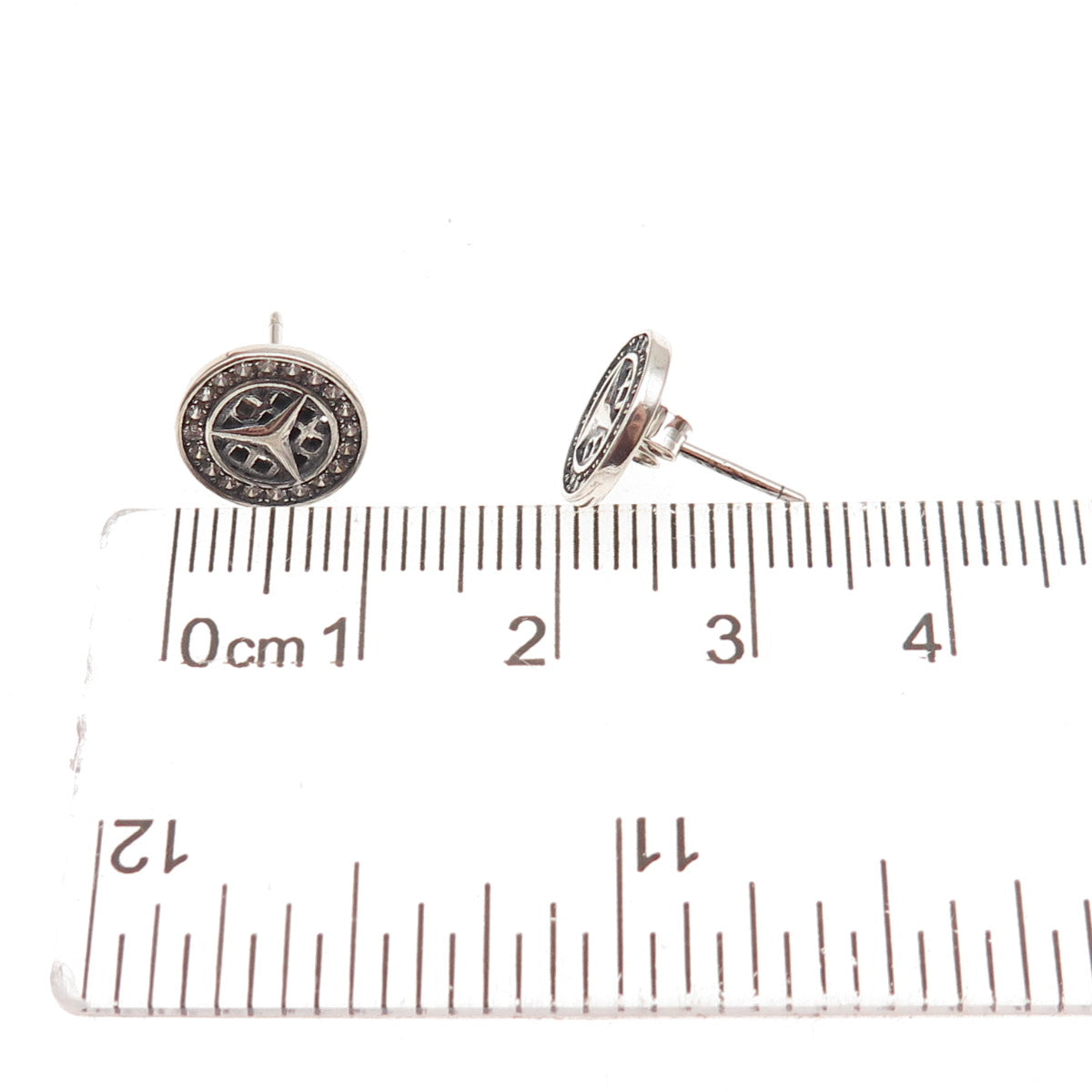 925 Sterling Silver Round-Cut C Z Mercedes-Benz Stud Earrings