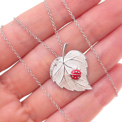 Nicky Butler 925 Sterling Enamel & C Z Ladybug Floral Cable Chain Necklace 18"